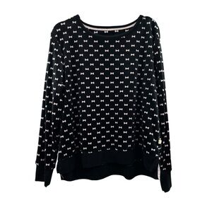 Kate Spade Women’s Bow Print Black Velour Loungewear Sweater Size Large Coquette